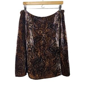 Lauren Ralph Lauren Silk Velvet Skirt 16W Paisley Brown Lining Knee Length Party